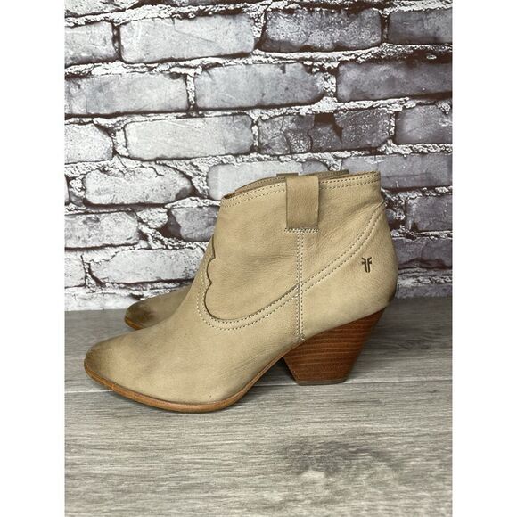 Frye Ash Taupe Leather Pointed Toe Western Heel Booties Women’s Sz 10M US/41EU - Picture 6 of 16
